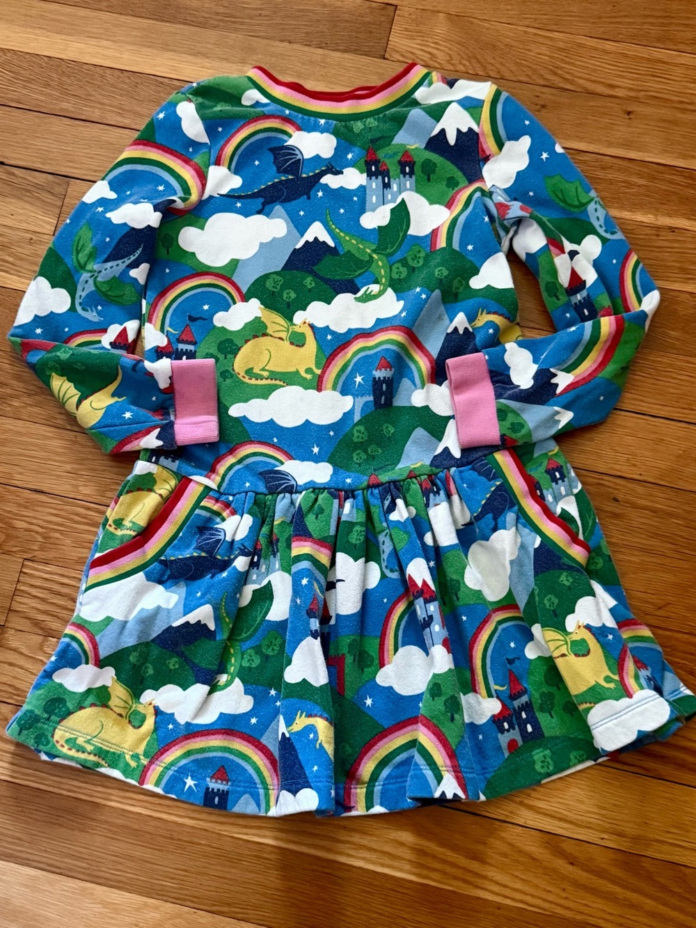 Mini Boden Girls’ 8-9Y Dragon/Castle Sweatshirt Dress